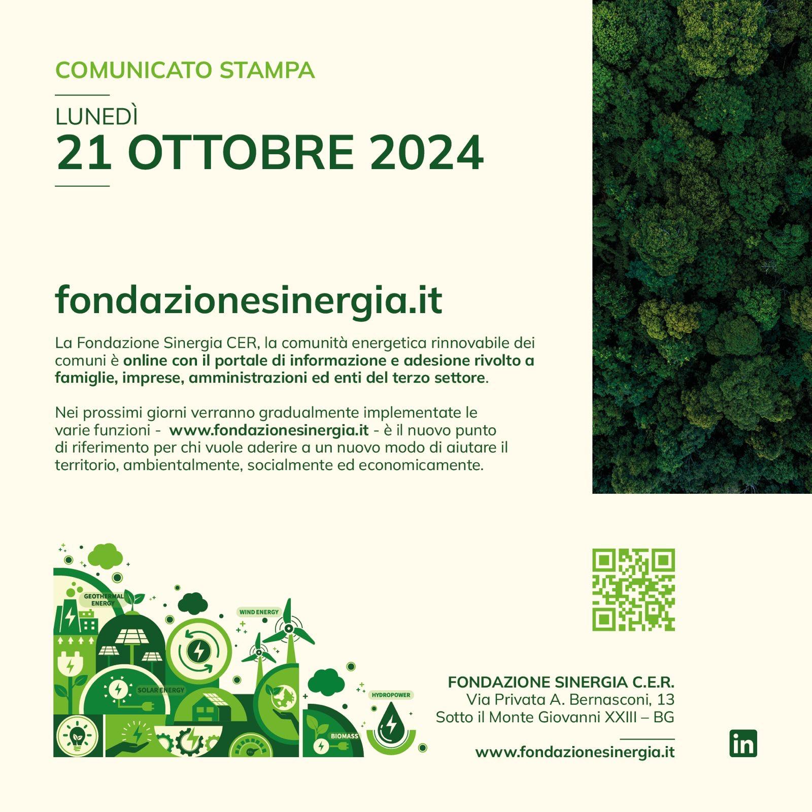 È online il sito www.fondazionesinergia.it, il portale di informazione e adesione alla Comunità Energetica Rinnovabile (CER) di tanti Comuni, tra cui Ponte San Pietro, e della Provincia di Bergamo!